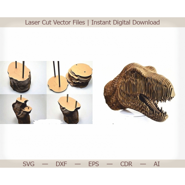 Risaeðla Höfuð 3D Leysir Skera Vektor Sniðmát Risaeðla Höfuð 3D Leysir Skera Vektor Sniðmát