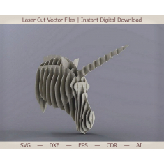 Unicorn মাথা, লেজার কাটা ভেক্টর টেমপ্লেট - এটি SVG, DXF ইপিএস