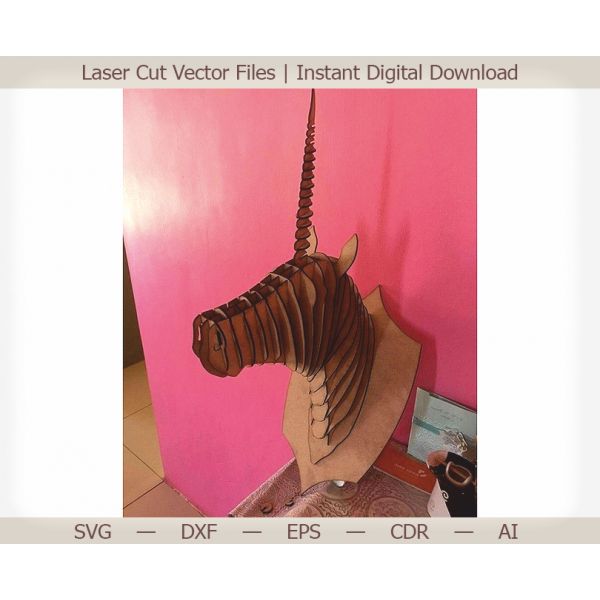 Unicorn Hlavu Laser Cut Vektorové Šablona - 3D Vrstvené Držák na Zeď Unicorn Hlavu Laser Cut Vektorové Šablona - 3D Vrstvené Držák na Zeď