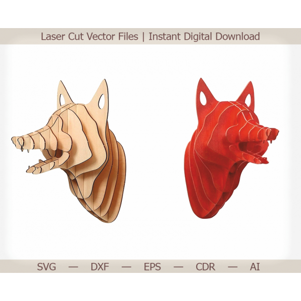 חיתוך לייזר 3D פוקס הראש קובץ וקטור על הקיר — SVG DXF EPS AI CDR חיתוך לייזר 3D פוקס הראש קובץ וקטור על הקיר — SVG DXF EPS AI CDR