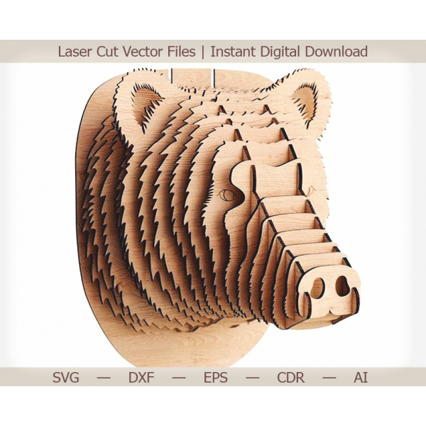 3D Layered Bear Head Laser Cut Vector – Instant Download 3D Layered Bear Head Laser Cut Vector – Instant Download