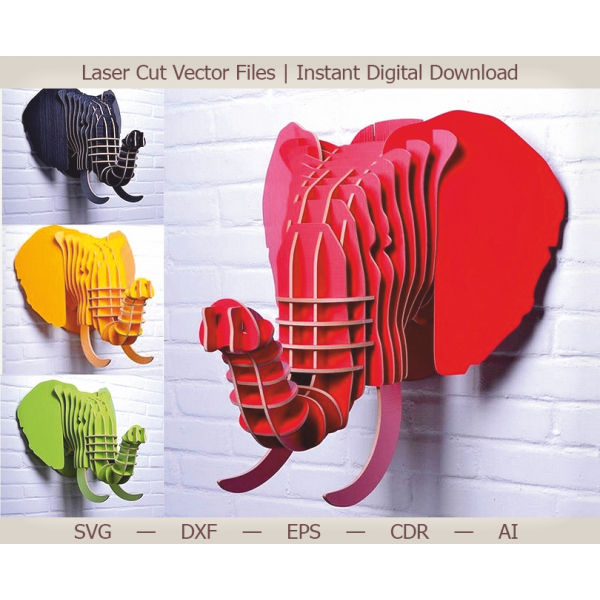 სპილო უფროსი 3D Wall Mount Vector თარგი ლაზერული ჭრის სპილო უფროსი 3D Wall Mount Vector თარგი ლაზერული ჭრის