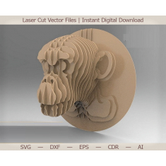 Monkey ხელმძღვანელი 3D ფენიანი Wall Mount - Vector თარგი