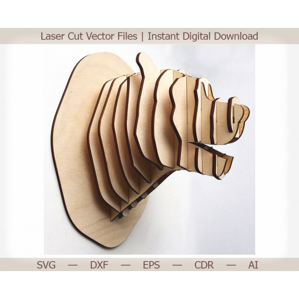 3D Bjørn Hoved Laser Cut Vektor Skabelon 3D Bjørn Hoved Laser Cut Vektor Skabelon