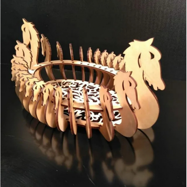 Oval Fruit Bowl Laser Cut Vector Template with Horse Head Motif