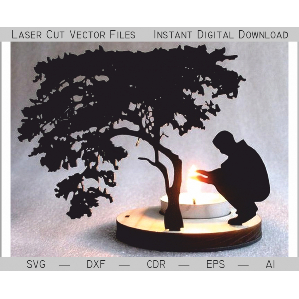 Candelabro Uomo dall'Albero — Taglio Laser Tè Luce Silhouette Vettoriali Candelabro Uomo dall'Albero — Taglio Laser Tè Luce Silhouette Vettoriali