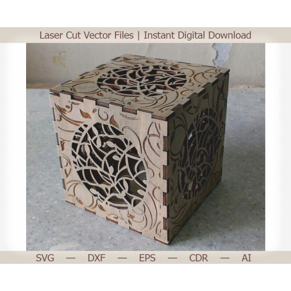 Cube Lampe Laser Cut Vektor Fil med Blomstret Paneler Cube Lampe Laser Cut Vektor Fil med Blomstret Paneler