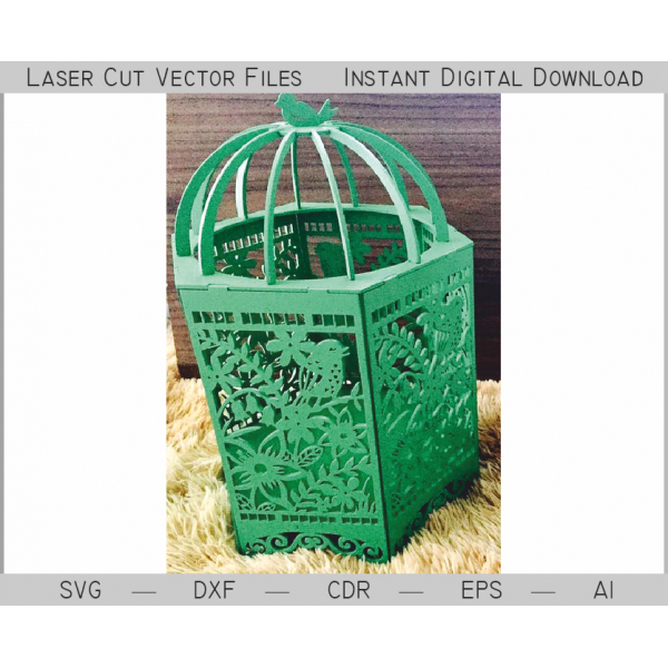 Décoratif d'Oiseaux et de fleurs Lampe Cage de la Coupe de Laser de Fichier Vectoriel Décoratif d'Oiseaux et de fleurs Lampe Cage de la Coupe de Laser de Fichier Vectoriel