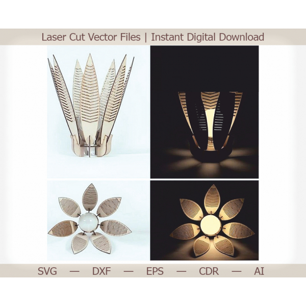 Petal Flower Lamp - Laser Cut Vector File (SVG, DXF, EPS, CDR, AI) Petal Flower Lamp - Laser Cut Vector File (SVG, DXF, EPS, CDR, AI)