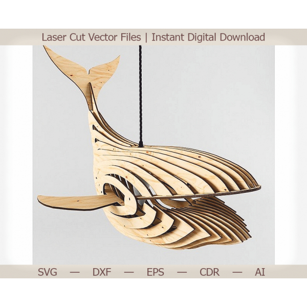Whale Pendant Lamp Laser Cut Vector Template