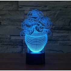Růže Ve Váze 3D Iluze Svítilna Laserové Řezání Vektorové Souboru