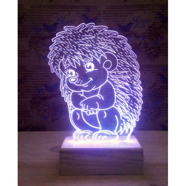 Sitzen Hedgehog 3D Lampe Vektor Vorlage für das Laserschneiden