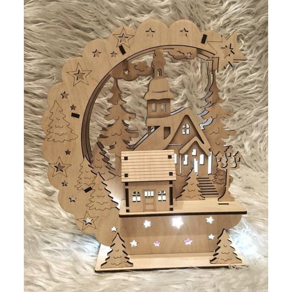 Christmas Night Light Laser Cutting File — Layered Winter Village Vector Template