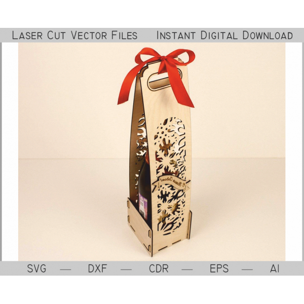 New Year Champagne Box Laser Cut Vector Template - SVG DXF AI New Year Champagne Box Laser Cut Vector Template - SVG DXF AI