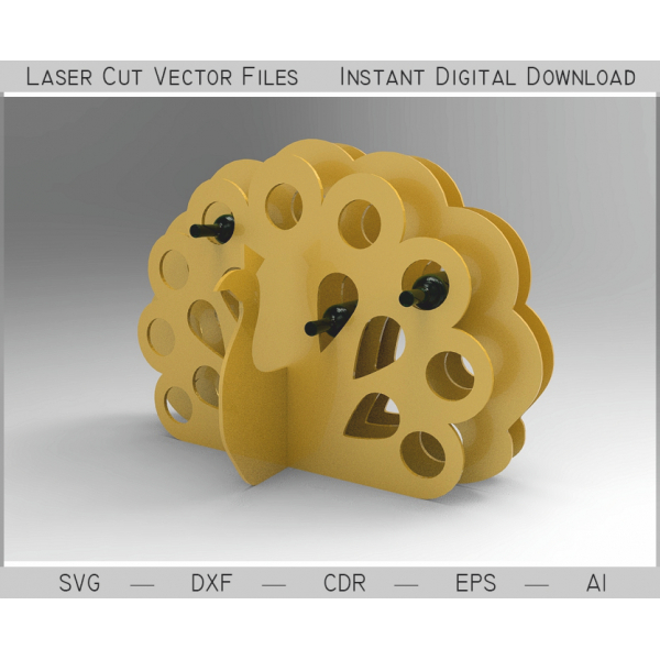 Páv Držák Na Láhev Laser Cut Vektorové Souboru