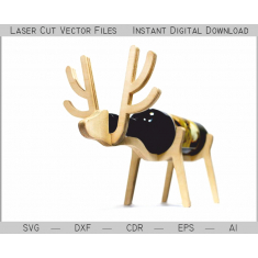 Deer Vin Flaskeholder - Laser Cut Vektor Skabelon