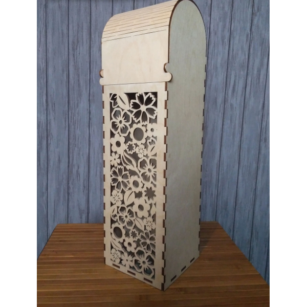 Laser Cut Vector Template – One Bottle Wine Box with Hinged Lid and Floral Panel Laser Cut Vector Template – One Bottle Wine Box with Hinged Lid and Floral Panel