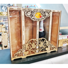 Dva-Láhev Vína, Krabici s Dvěma Držáky Skla - Laser Cut Vektor Šablona