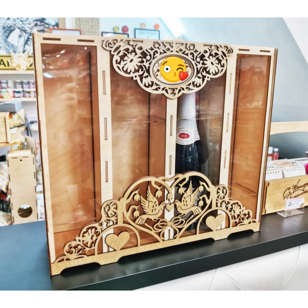 Laser Cut Vector Template for Two-Bottle Wine Box with Two Glass Holders Laser Cut Vector Template for Two-Bottle Wine Box with Two Glass Holders