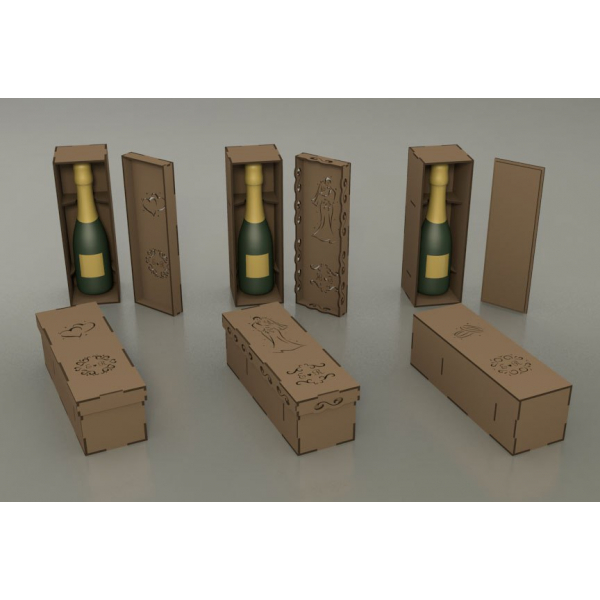 Láser de Corte de la Botella de Vino de la Caja de Regalo de la Plantilla — SVG, DXF AI Láser de Corte de la Botella de Vino de la Caja de Regalo de la Plantilla — SVG, DXF AI