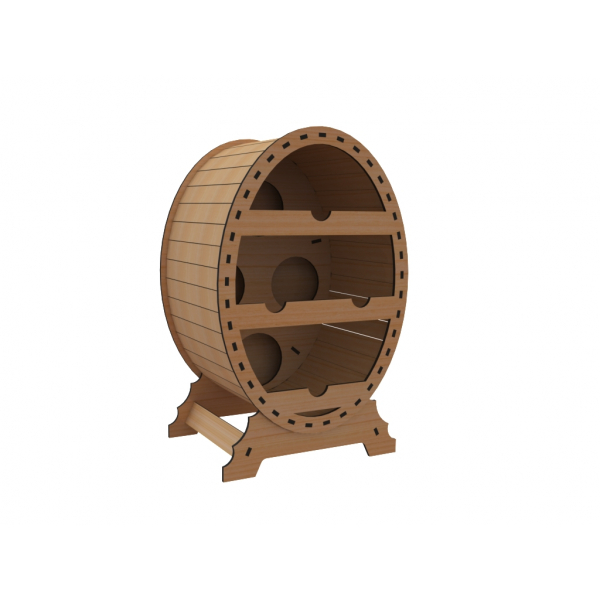Barrel Wine Minibar Laser Cutting File for 6 Bottle Rack