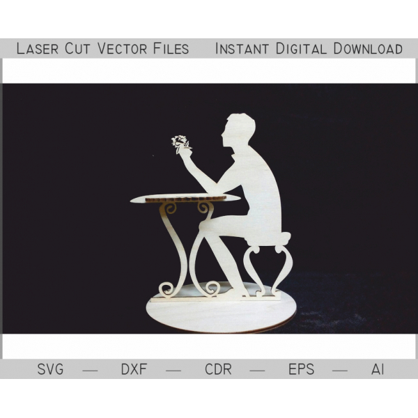 Servietholder Laser Cut Vektor — Mand på Bordet, Silhouette Servietholder Laser Cut Vektor — Mand på Bordet, Silhouette
