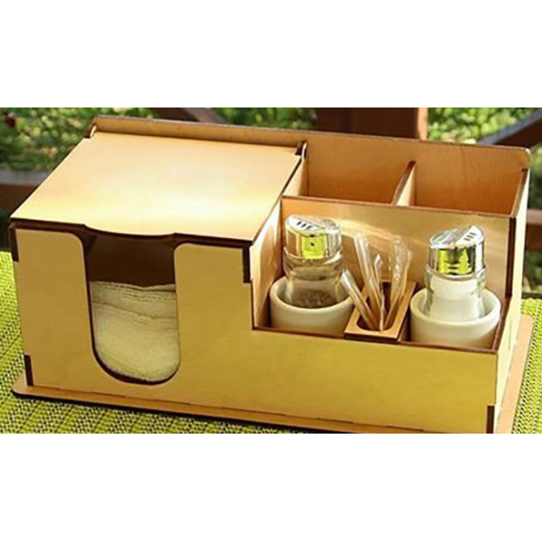 คาเฟ่บนผ้ากันเปื้อนบนโต๊ะ&amp;Condiment Caddy เลเซอร์ตัดเว็กเตอแฟ้ม