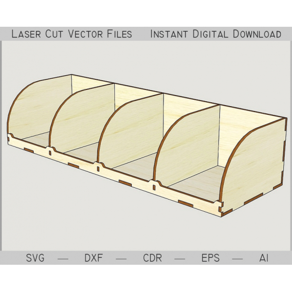 Laser Cut Bog Arrangør Skabelon — 4-Slot Desktop Bog Holder SVG Laser Cut Bog Arrangør Skabelon — 4-Slot Desktop Bog Holder SVG