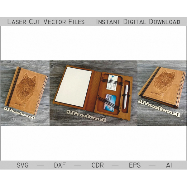 Business Notebook Vector Template with Wolf Engraving Business Notebook Vector Template with Wolf Engraving