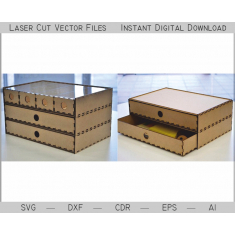 Kotak Perhiasan dengan Dua Laci-Templat Vektor Potongan Laser