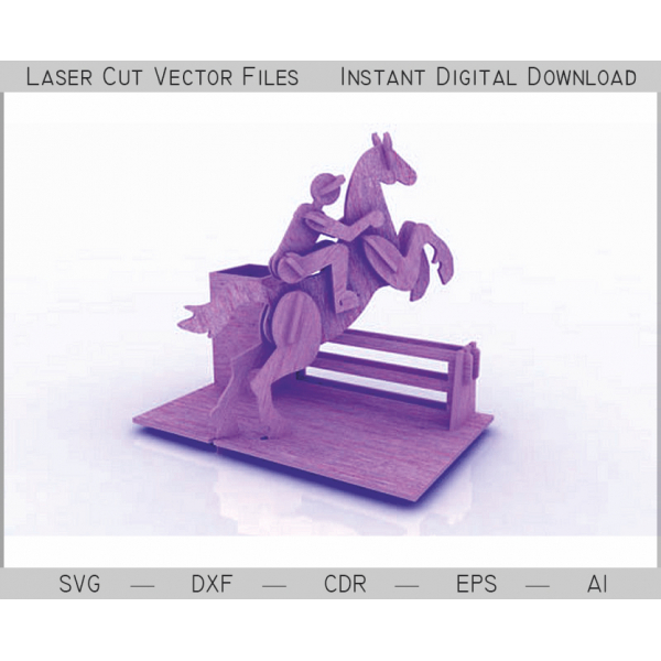 Wektor Szablon do Cięcia Laserem: 3D Uchwyt do Ołówków Horse & Rider Wektor Szablon do Cięcia Laserem: 3D Uchwyt do Ołówków Horse & Rider