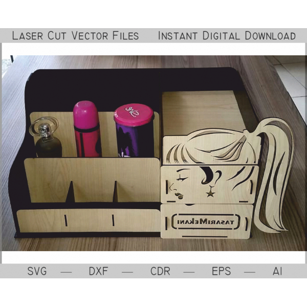 Make-Up Organizátor Laser Cut Vektorové Souboru - Kosmetické Držák Šablony Make-Up Organizátor Laser Cut Vektorové Souboru - Kosmetické Držák Šablony