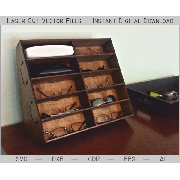 Eyeglass Organizer Laser Cut Vector File - 12-Compartment Glasses Rack Eyeglass Organizer Laser Cut Vector File - 12-Compartment Glasses Rack