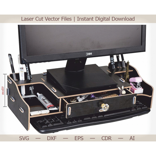 Monitor Organizer Laser Cut Vector Template — Monitor Riser with Drawer Monitor Organizer Laser Cut Vector Template — Monitor Riser with Drawer