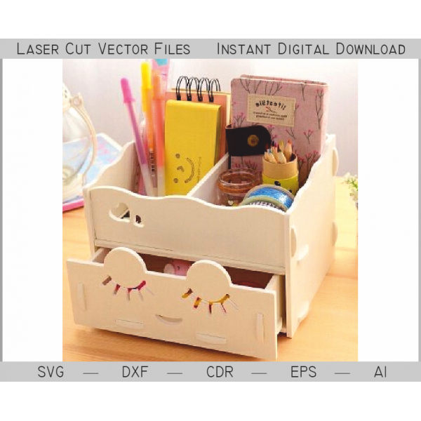 Desktop Organizer mit Schublade — Laser-Schnitt-Vektor-Datei Desktop Organizer mit Schublade — Laser-Schnitt-Vektor-Datei