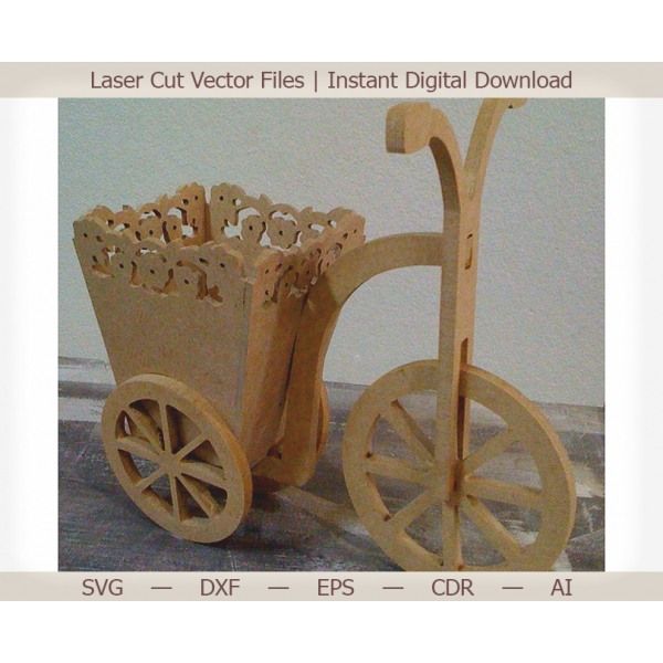 Vintage Triciclo Seminatrice Di Taglio Laser, File Vettoriale Vintage Triciclo Seminatrice Di Taglio Laser, File Vettoriale
