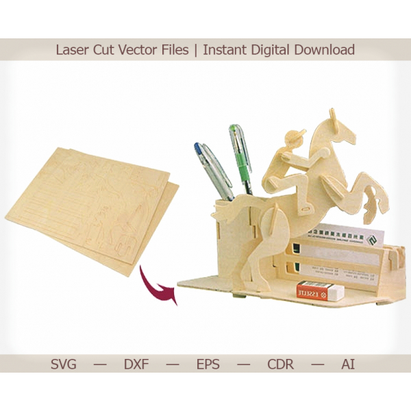 Hest Blyant Indehaveren Laser Cut Vektor Skabelon - SVG DXF EPS AI, CDR Hest Blyant Indehaveren Laser Cut Vektor Skabelon - SVG DXF EPS AI, CDR
