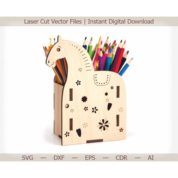 Horse Pencil Holder Laser Cut Vector File - SVG DXF EPS Horse Pencil Holder Laser Cut Vector File - SVG DXF EPS