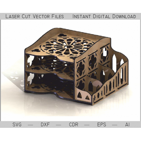 Laser Rez 3-Reda Desktop Organizator Vektor Fajl Laser Rez 3-Reda Desktop Organizator Vektor Fajl