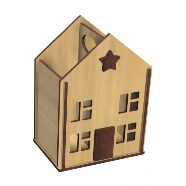 Haus Geformte Bleistift-Halter-Laser-Cutting-Datei Haus Geformte Bleistift-Halter-Laser-Cutting-Datei