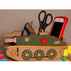 Ahşap Tank Şekli Masa Düzenleyici - Lazer Kesim Vektör Dosyası