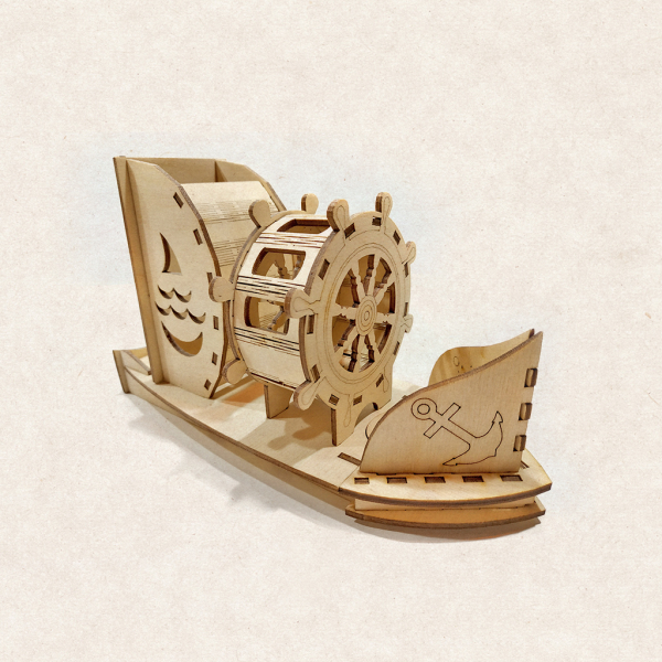 Boot Organizer-Laser-Cutting-Datei mit Schiff Rad