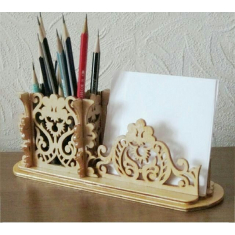 Carved Pencil Holder with Note Slot - Laser Cut Vector Template