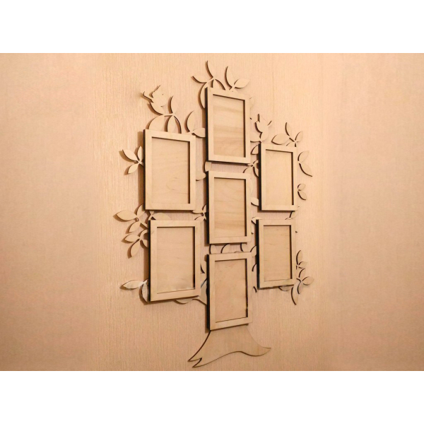 La famille Arbre de Cadre de Photo de Vecteur pour 7 Photos — découpé au Laser Modèle La famille Arbre de Cadre de Photo de Vecteur pour 7 Photos — découpé au Laser Modèle