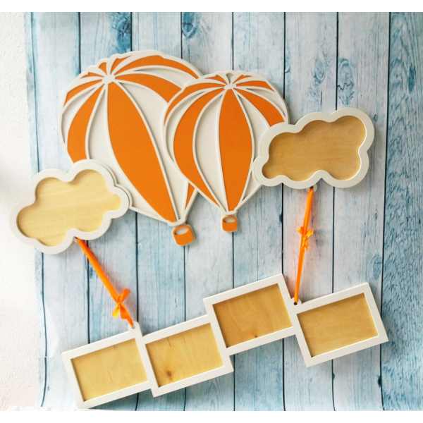 Cloud Photo Frame with Balloons — Laser Cut Vector Template Cloud Photo Frame with Balloons — Laser Cut Vector Template
