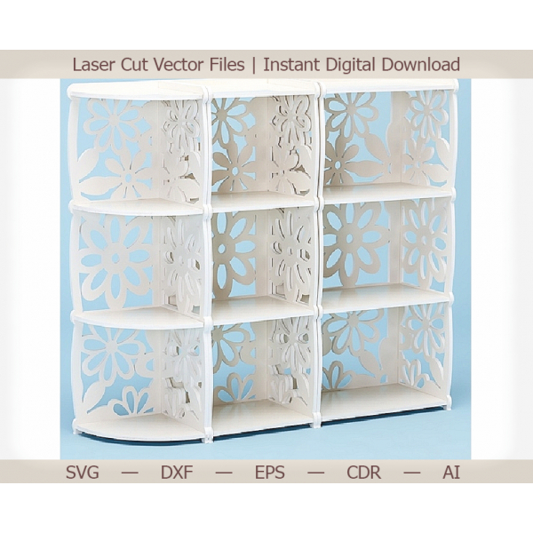 Floral Modular Bookshelf Vector Template for Laser Cutting Floral Modular Bookshelf Vector Template for Laser Cutting