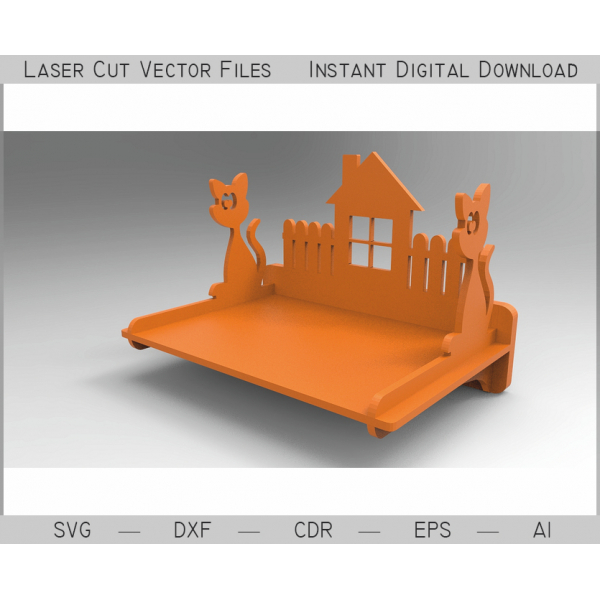 Gato Estante de Pared de Corte Láser de Archivo SVG, DXF AI Gato Estante de Pared de Corte Láser de Archivo SVG, DXF AI
