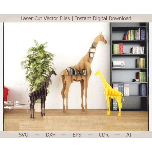 Giraffe Shelf Laser Cut Vector Template - 3D Slot-Together Bookshelf Giraffe Shelf Laser Cut Vector Template - 3D Slot-Together Bookshelf