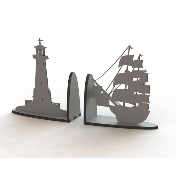 Nautica Reggilibri Taglio Laser File — Faro e una Nave a Vela Nautica Reggilibri Taglio Laser File — Faro e una Nave a Vela