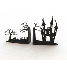 Halloween ປື້ມບັນ Stoppers Vector—ເຮືອນ Bookends